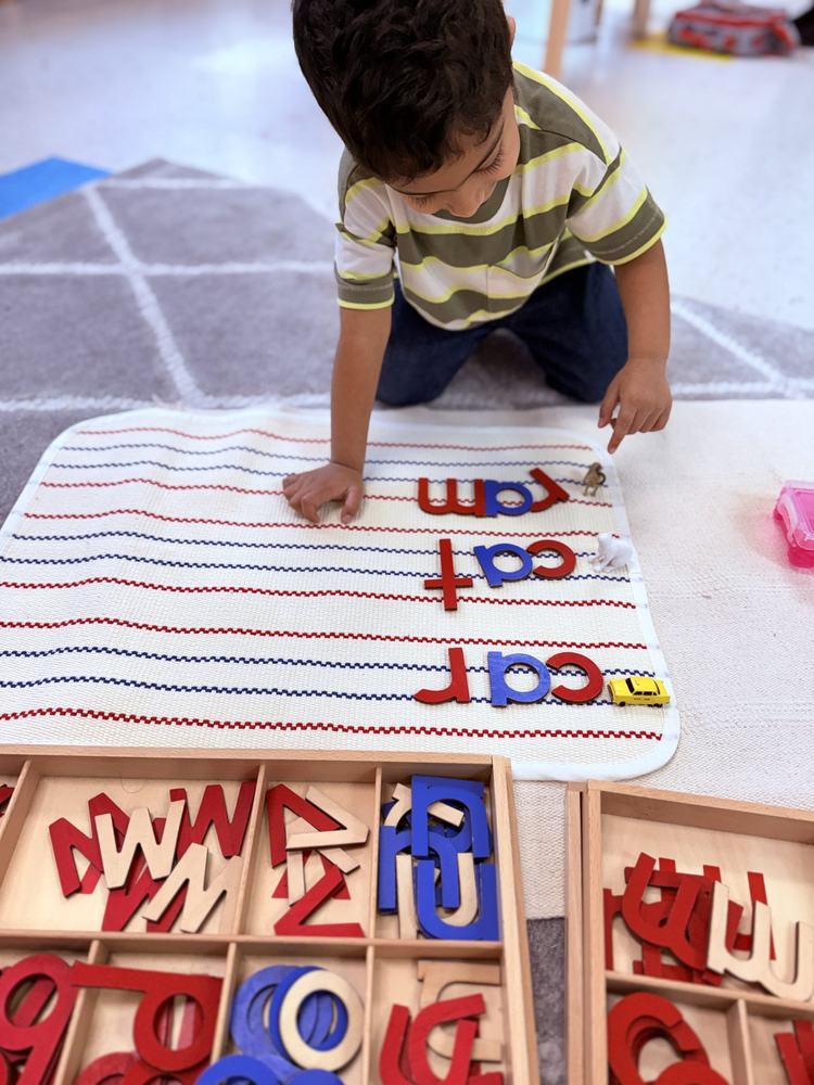Child building simple words with the Montessori Moveable Alphabet